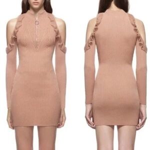 Self-Portrait Alina Sexy Bodycon Ruffle Blush Party Dress Ribbed (D1)